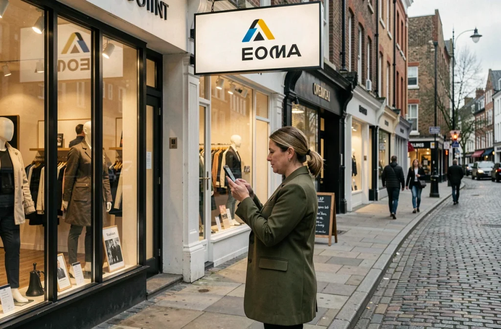 Propriétaire de PME découvrant la nouvelle identité visuelle de sa boutique après un rebranding professionnel