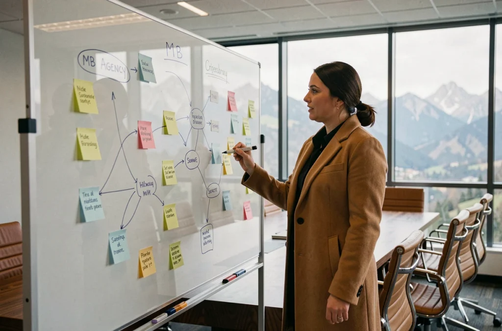 Consultante en marketing digital de l'agence MB Agency présentant une feuille de route stratégique web